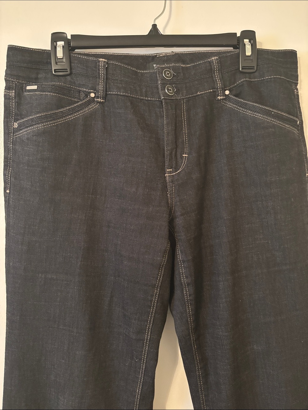 White House Black Market Black Wide Leg Jeans with Contrast Stitching - Picture 2 of 7